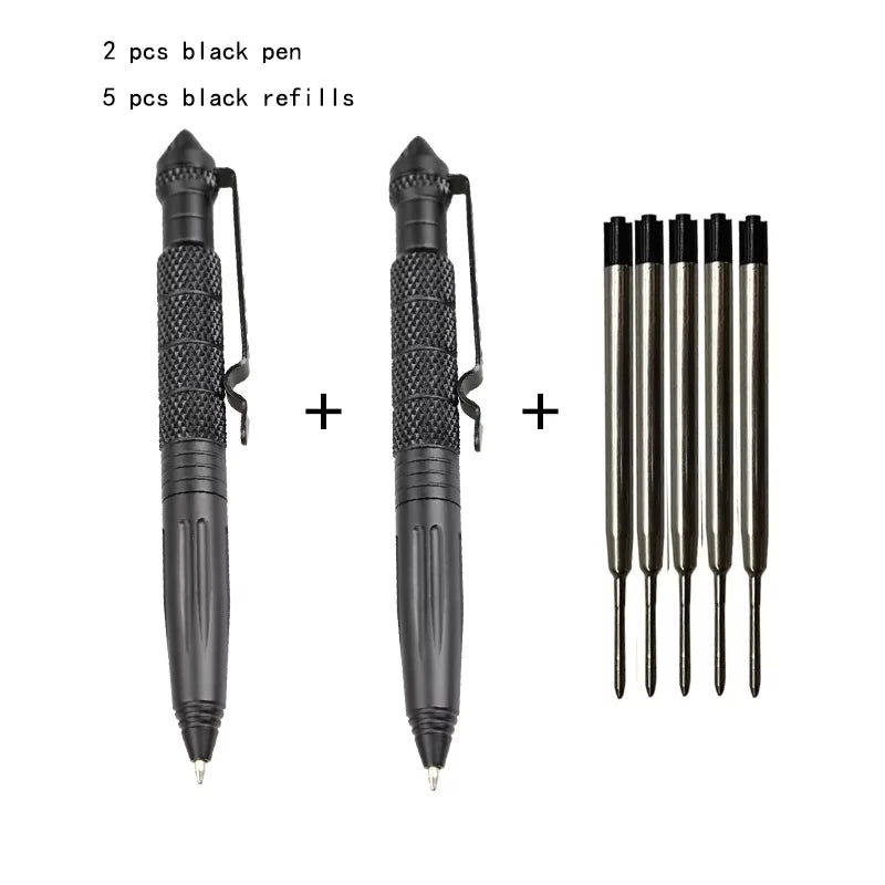 2 PCS Portable Tactical Pen Self Defense Pen Aviation Aluminum Emergency Glass Breaker Pen Security Protection Survival EDC