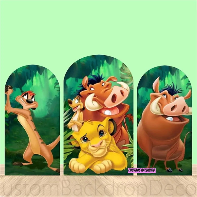 Disney Lion King Simba Round Arch Cover Wall Backdrop Chiara Background Wild One Safari Jungle Boys Birthday Party Elastic Cover