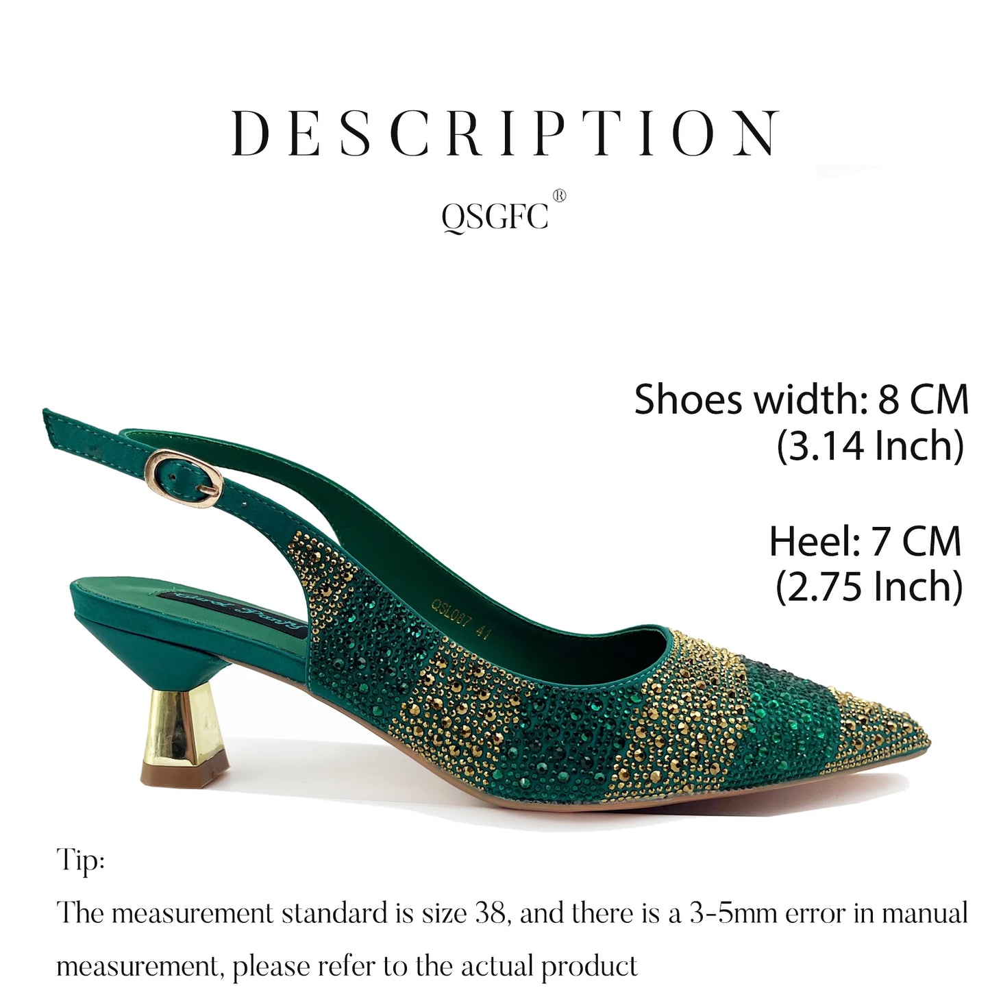 QSGFC Nigerian Women Heel Party Ladies Italian Design Green Shoes And Bag Set Decorated with Rhinestone Handbag Wedding Party