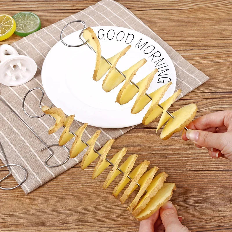 1Set Stainless Steel Plastic Rotate Potato Slicer Twisted Potato Spiral Slice Cutter Creative Vegetable Tool Kitchen Gadgets