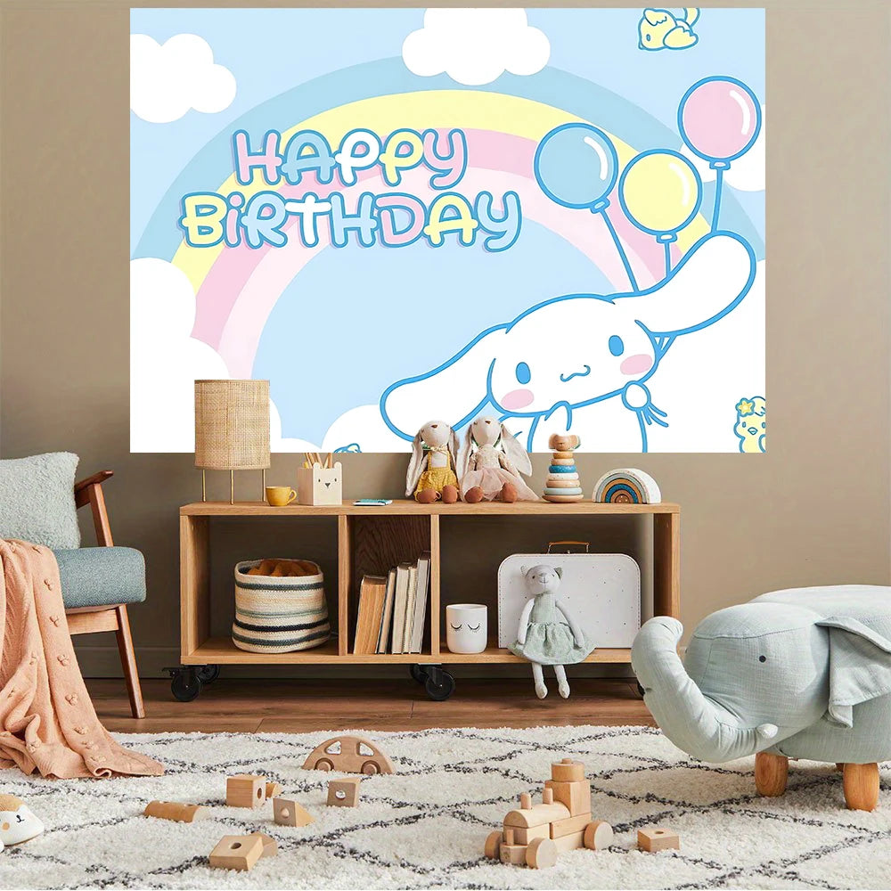 Sanrio Backdrops Banner Rainbow Balloons Cartoon Cinnamoroll Children's Happy Birthday Party Decor Photo Background Booth Props