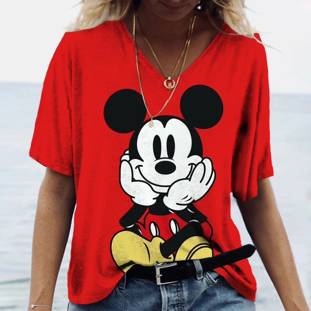 Disney Summer Women Minnie Mouse T-Shirt Fashion Mickey Mouse Tops Tees Casual Streetwear Female Daily Outfit Harajuku Clothing