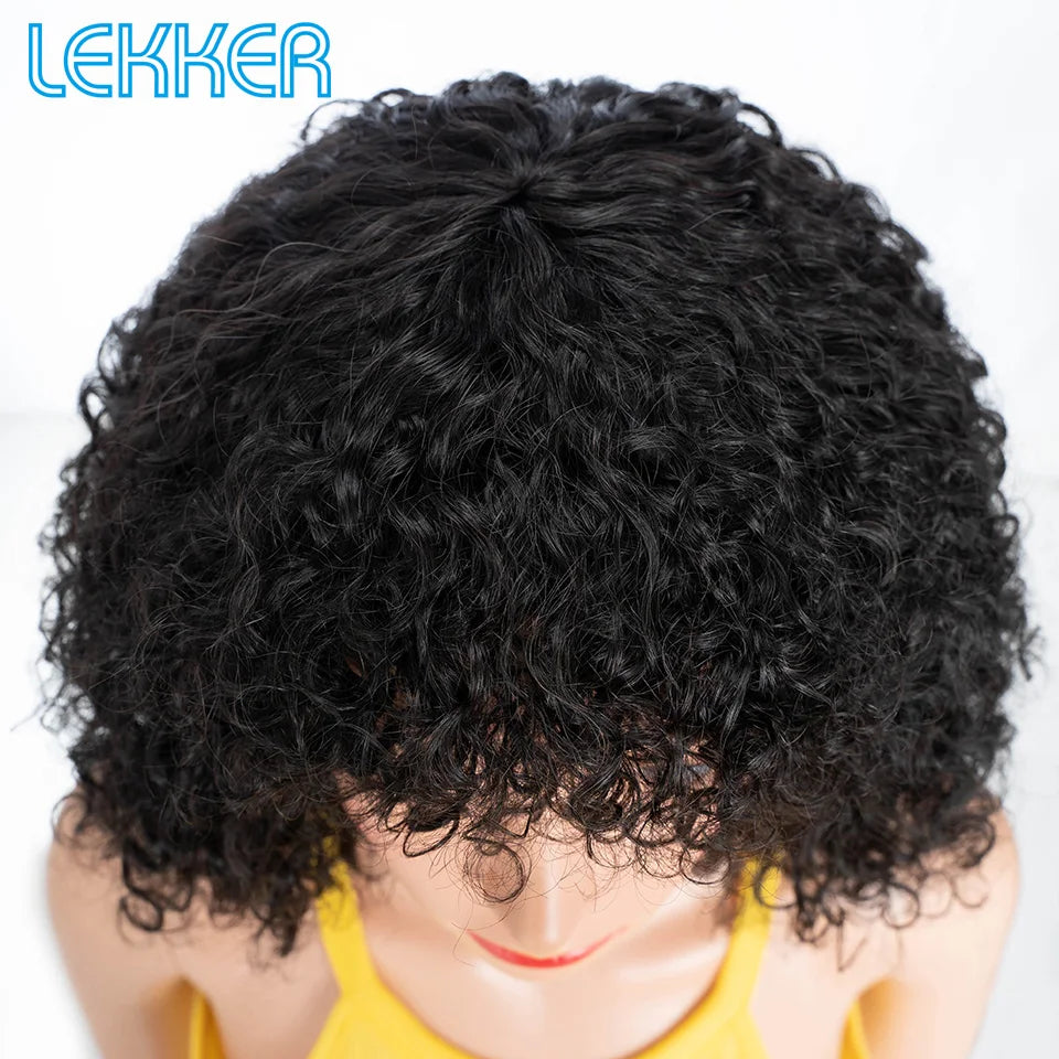 Lekker Colored Short Pixie Afro Kinky Curly Bob 100% Human Hair Wigs With Bangs For Women Brazilian Remy Hair Ombre Brown Wigs