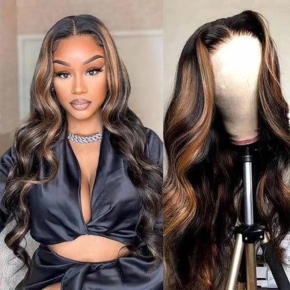 1B/30 Body Wave Highlight Wig Human Hair 30 Inch 13x4 HD Lace Frontal Wig 200 Density Natural Brazilian Hair Wig For Black Women