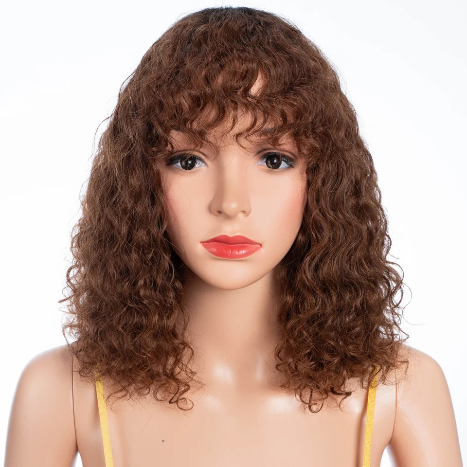 Lekker Colored Short Pixie Afro Kinky Curly Bob 100% Human Hair Wigs With Bangs For Women Brazilian Remy Hair Ombre Brown Wigs