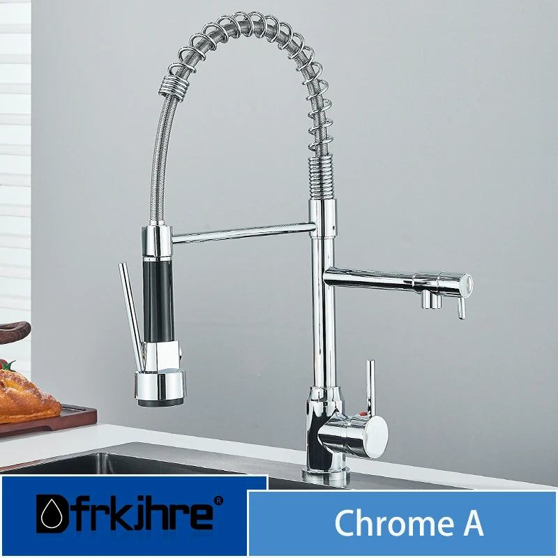 Dfrkjhre Bathroom full copper pull-out kitchen faucet water purification double outlet cold and hot sink sink spring faucet