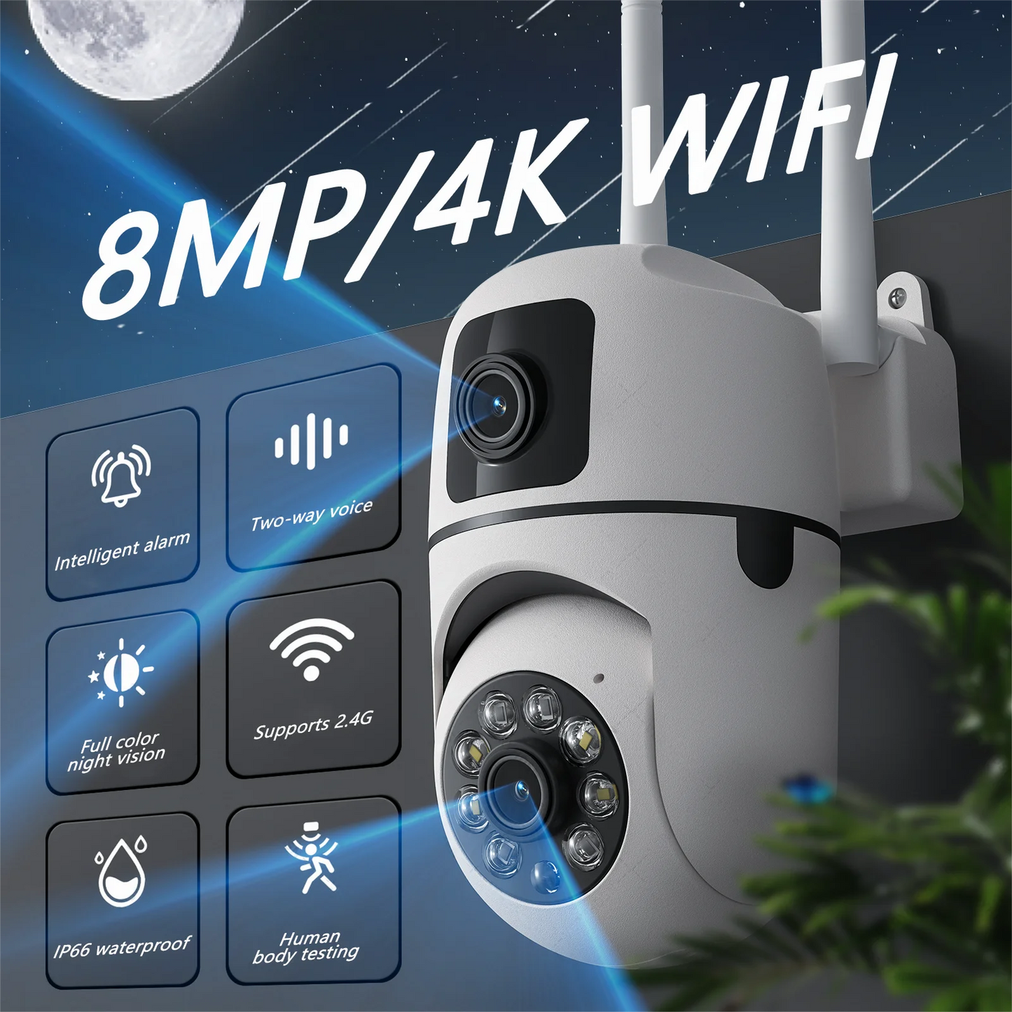 8MP Dual Lens IP Camera Outdoor Wifi Surveillance Camera PTZ Dual Screen AI Auto Tracking Security Protection Video Waterproof