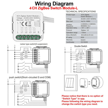 GIRIER Tuya ZigBee 3.0 Smart Switch Module No Neutral Wire Required Smart Home DIY Light Breaker Works with Alexa Google Home