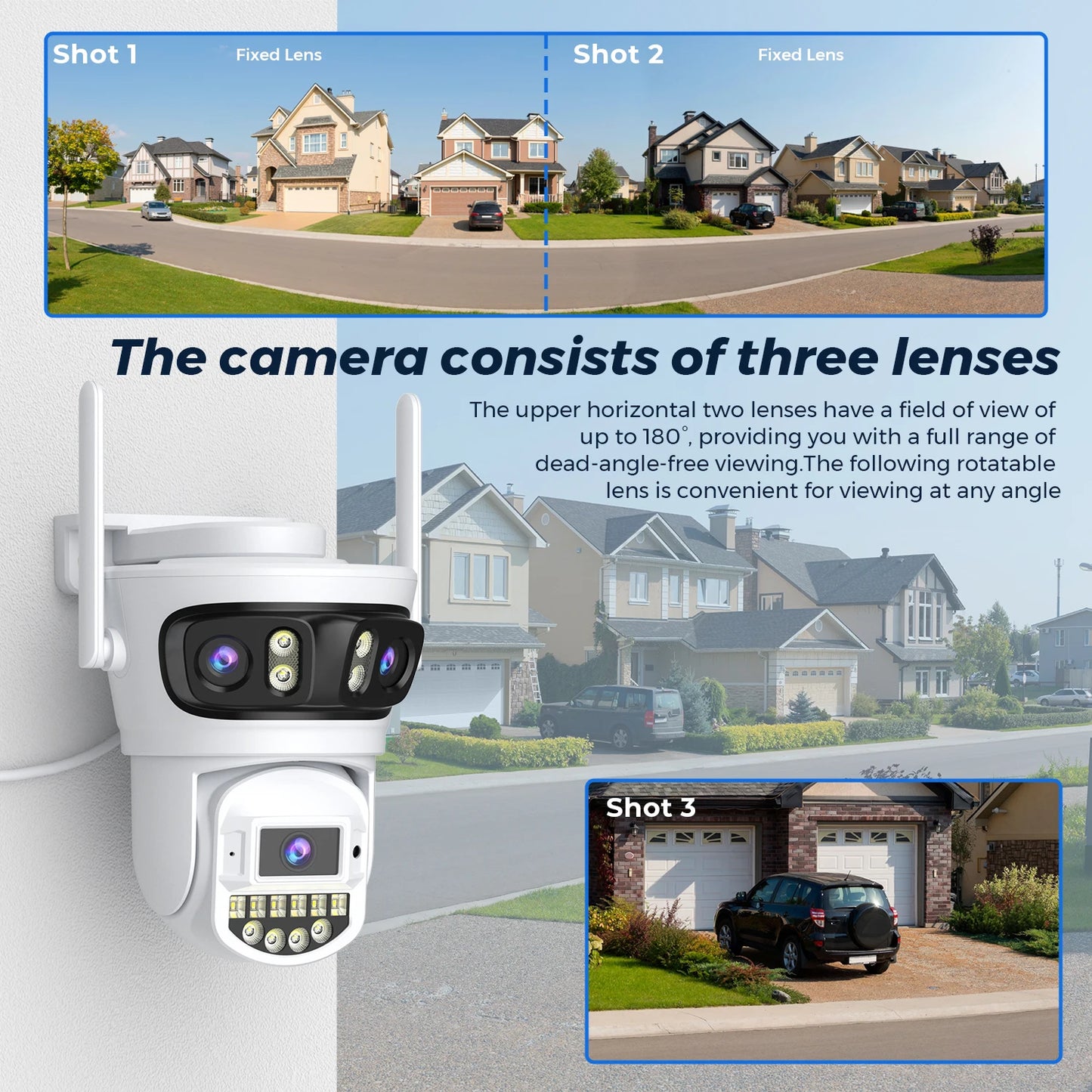 15MP 8K Three Lens Three Screens PTZ Wifi Camera Outdoor HD 5G Wifi Security Camera Ai Human Detection Home Surveillance Camera