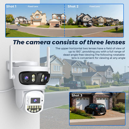 15MP 8K Three Lens Three Screens PTZ Wifi Camera Outdoor HD 5G Wifi Security Camera Ai Human Detection Home Surveillance Camera