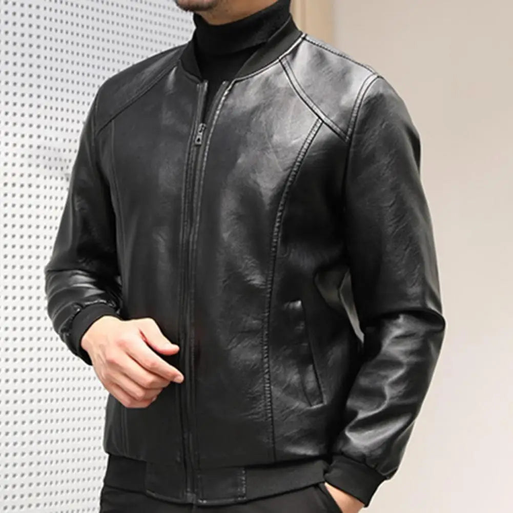 Autumn Winter Men Leather Coat Korean Fashion Solid Color Men Leather Jacket Trend Casual Fit Slim Baseball Clothes