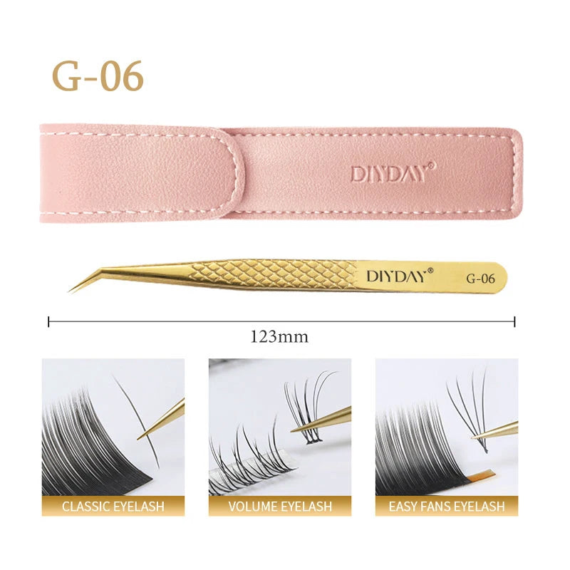 DIYDAY Anti-slip Eyelash Extension Tweezers Stainless Steel Fiber Tip Lashes Precision Tweezer for Makeup Tools