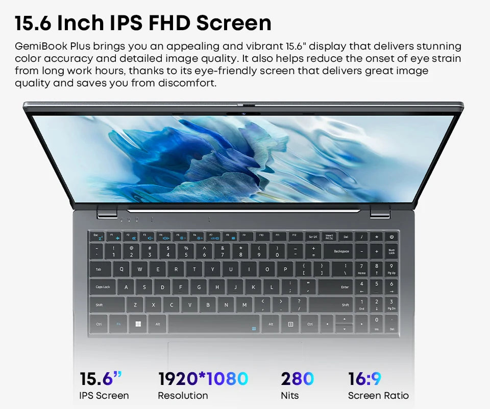 CHUWI GemiBook Plus Laptop Intel N100 Graphics for 12th Gen 15.6" 1920*1080P 16GB RAM 512GB SSD With Cooling Fan Windows 11