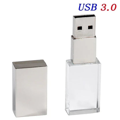 JASTERS usb flash pen drive 3.0 Crystal sticks  print custom logo 4GB 8GB 16GGB 32GB 64GB 128GB transparent glass Gift pendrive