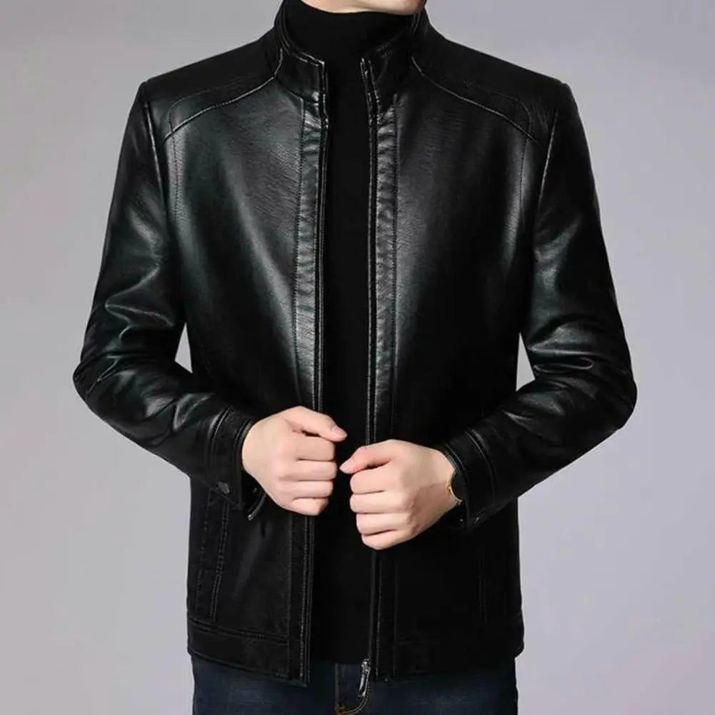 Men Leather Suit Jacket Slim Blazer Pu Coat Fashion Leather Jacket Streetwear Casual Blazer Jackets Male Outerwear Zipper Coat