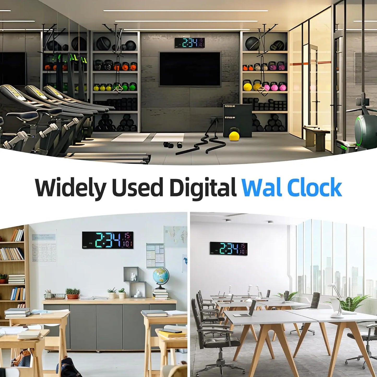 16.2'' Large Digital Wall Clock with Remote Control Big LED/Dual Alarm/8 RGB Colors Digital Alarm Clock Electronic Watch