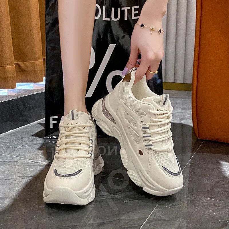 Inner increase small white shoes women 2024 summer new leather fashion sneakers small thick soled board shoes