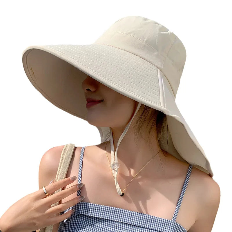 Outdoor Sun Bucket Hat for Women Girls Fishing Hat Wide Brim Bucket Hat with Neck Cover 50+ UPF Protection Safari Cap