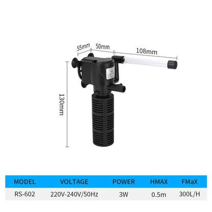 3 in 1 Silent Aeration Water Purifier Internal Pump Submersible Aquarium Filter Oxygen Submersible Water Purifier