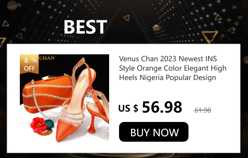 Venus Chan-Nigerian Heel Party for Women Shoes and Bag Set Champagne Colour Rhinestone Handbag Italian Design Wedding INS 2024