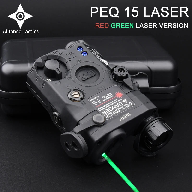 PEQ-15 Tatical Red Green Dot Dual Beam Laser Sight AN No Light IR Fit 20mm Picatinny Rail UHP Airsoft Weapon Hunting Indicator