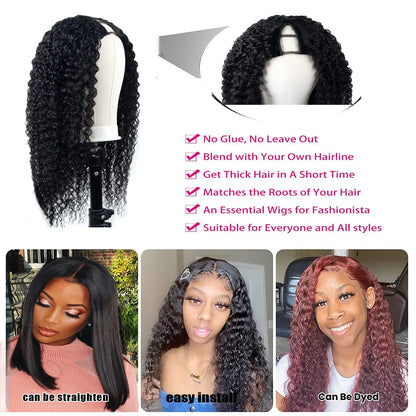 Kinky Curly U Part Human Hair Wig V Part Human Hair Wig No Leave Out No Glue Machine Made Deep Curly Human Hair Wig for Women