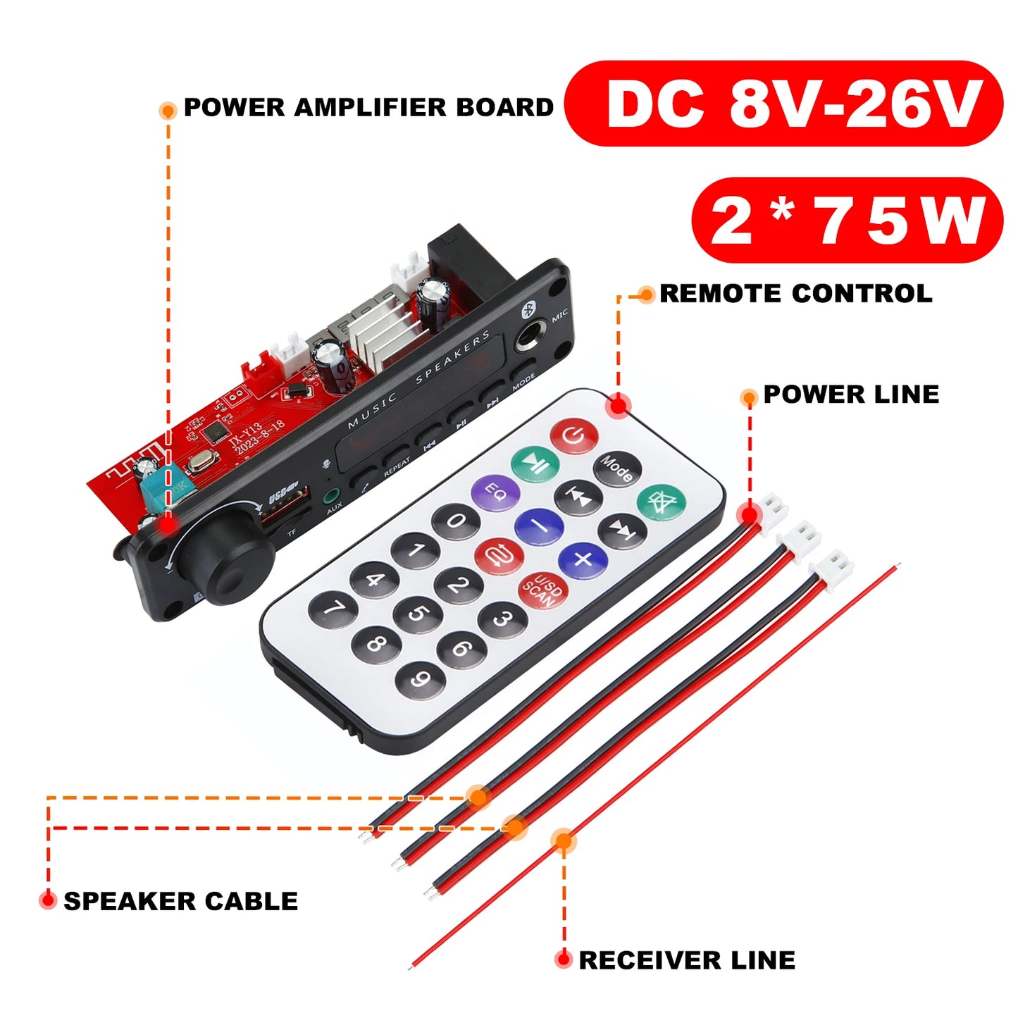 Bluetooth 5.0 MP3 Decoder Board 160W 150W Amplifier Audio Player 12V DIY MP3 Player Car FM Radio Module TF USB Mic Record Call