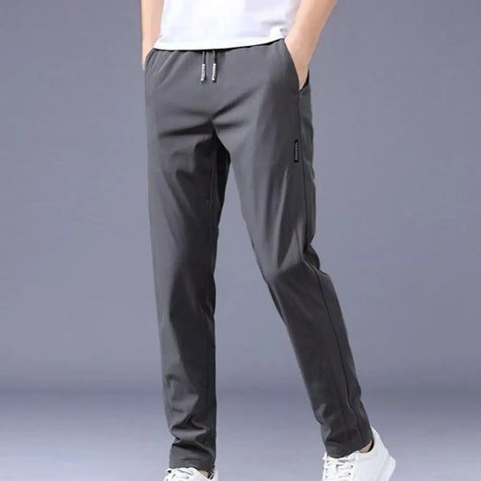 Korean Style Drawstring Men Straight Leg Pants Elastic Breathable Straight Leg Sweatpants Trendy Thin Men Summer Casual Pants