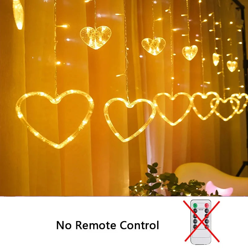 3.5M Curtain Garland Heart-shaped LED Fairy String Lights 220V/110V For Valentine Day Bedroom Christmas Wedding Party Decoration