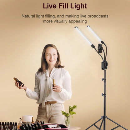 Flexible 4-Arms/Dual-arm LED Video Light Photography Fill Light 3200K-5600K with Metal Light Stand for Makeup Live Streaming