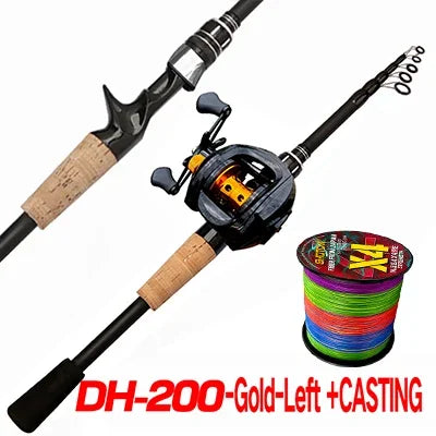 Fishing Rod Reel Line Combo 1.5-2.4m Telescopic Carbon Fiber Casting Rod Metal Spool Baitcasting Reel Max Drag 8kg for Bass