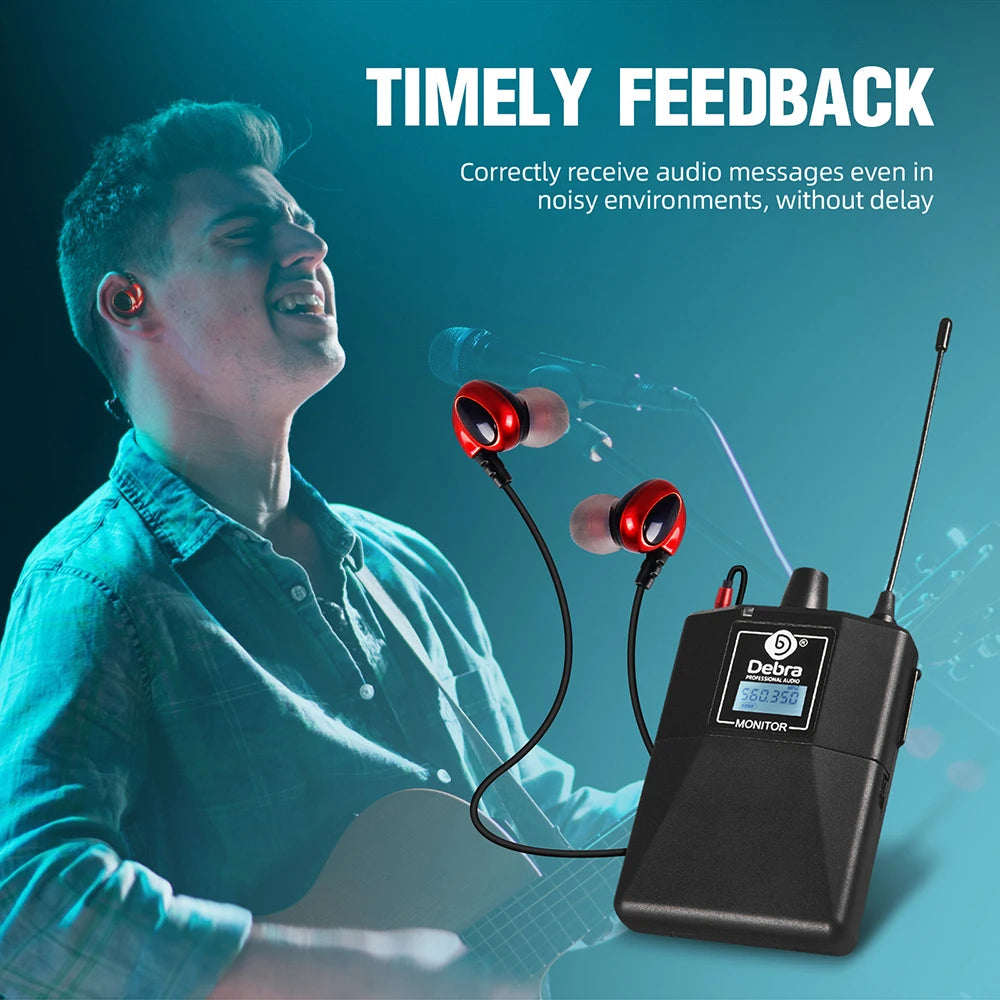 Debra ER102 UHF In Ear Monitor Wireless System With Multiple Professional Transmitter For Small Concerts And Home Theater.