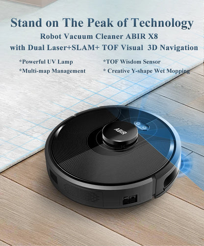 Robot vacuum cleaner ABIR X8, Smart Home Appliance,TOF Wisdom, Zone Sweeping, Restricted Area Mapping , UV Cleaning ,Carpet Wash