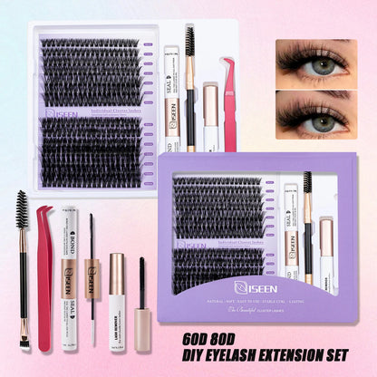 DIY Lash Extension Mix Styles Individual Lash Clusters with Bond&Seal Remover Tweezers Lash Brush eye Makeup tool