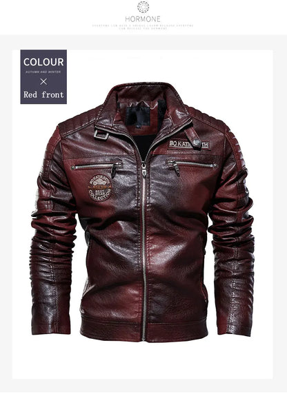 2023 Leather Jacket Men Winter Fleece Motorcycle Faux Leather Jacket Removable Fur Collar Windbreaker Ropa De Hombre Slim Coat