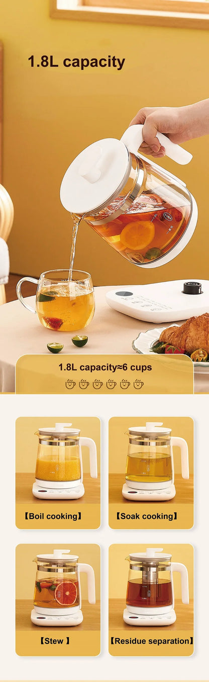 1.8L Health Pot Household Thickened Glass Multi-function Tea Maker Flower Tea Black Tea Appointment Insulation Mini Kettle 220V