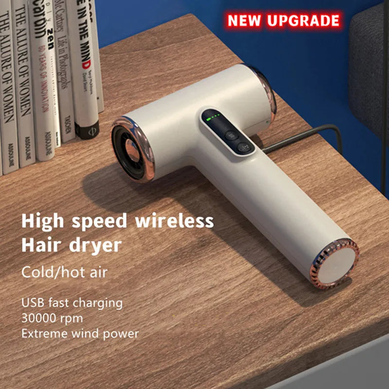 New Wireless Hair Dryer 30000 RPM High Wind Speed Dry Cool Hot Air Children's Home Dormitory Travel USB Charging Hair Dryer