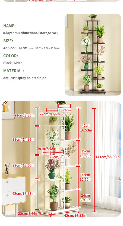 Cordlal Shining Stand For Flowers Iron 6/7/8Layers Plant Holder Storage Shelf Pot Rack Organizer Home Garden Decoration