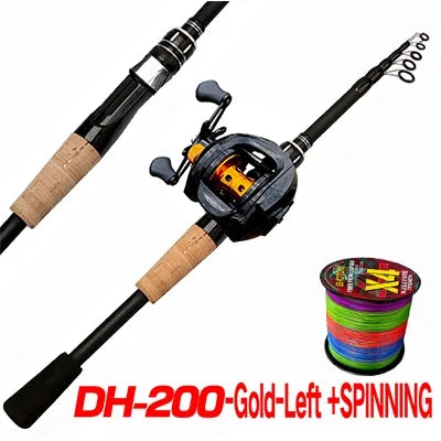 Fishing Rod Reel Line Combo 1.5-2.4m Telescopic Carbon Fiber Casting Rod Metal Spool Baitcasting Reel Max Drag 8kg for Bass