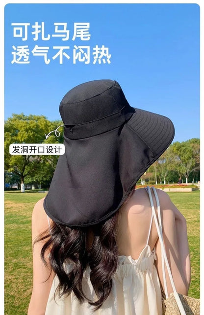 Outdoor Sun Bucket Hat for Women Girls Fishing Hat Wide Brim Bucket Hat with Neck Cover 50+ UPF Protection Safari Cap