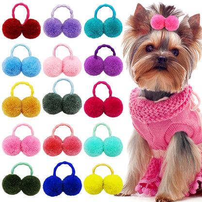 10pcs Pet Dog Plush Hair Balls Elastic Hair Bands for Medium Small Dogs Girls Cat Bows Pets Grooming Bows Dog Pet Accessories