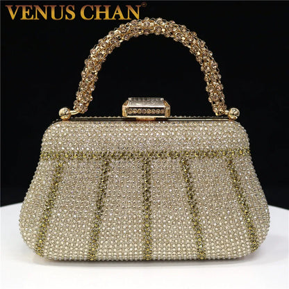 Popular In Nigeria Exquisite Evening Bags With Diamond Design Fashion Handle Clutch Rhinestone Embellished Long Chain Bag