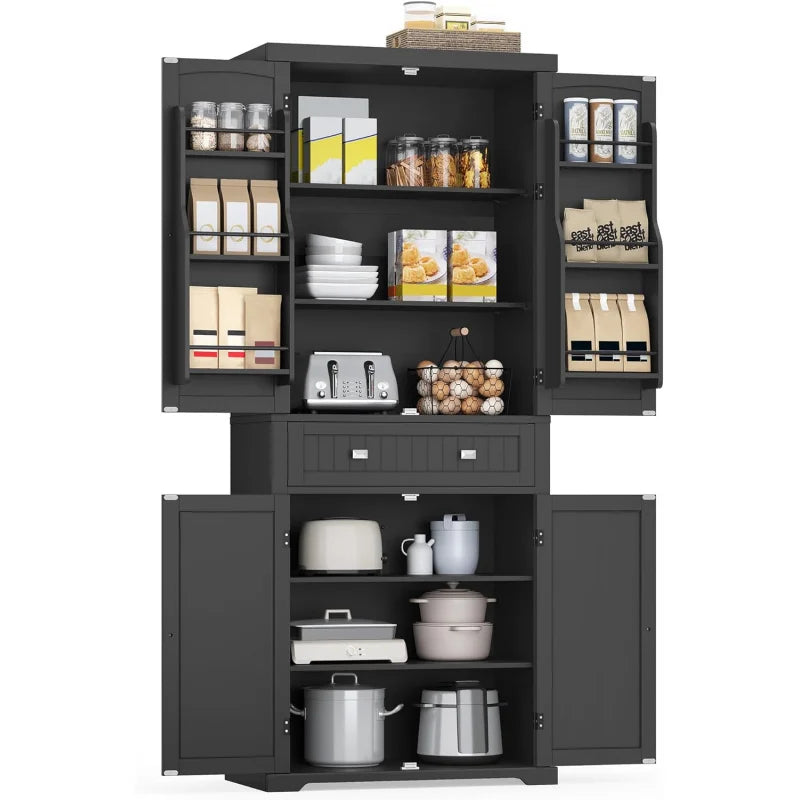 Pantry Cabinet, 15.7 x 30 x 71.7 Inches Freestanding Tall Cupboard Storage Cabinet with a Drawer 2 Cabinets 4 Adjustable Shelves