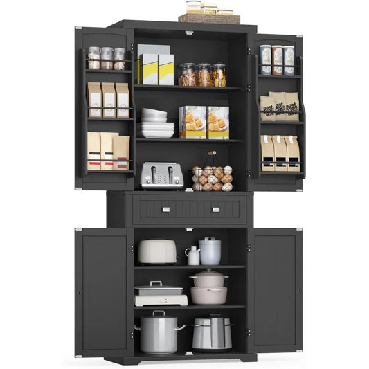 Pantry Cabinet, 15.7 x 30 x 71.7 Inches Freestanding Tall Cupboard Storage Cabinet with a Drawer 2 Cabinets 4 Adjustable Shelves