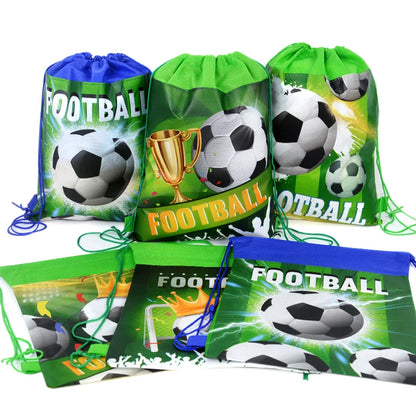 3/10pcs Football Non-woven Gifts Bag Soccer Birthday Candy Packing Snacks Storage Bags Drawstring Backpack For Kids Sports Party