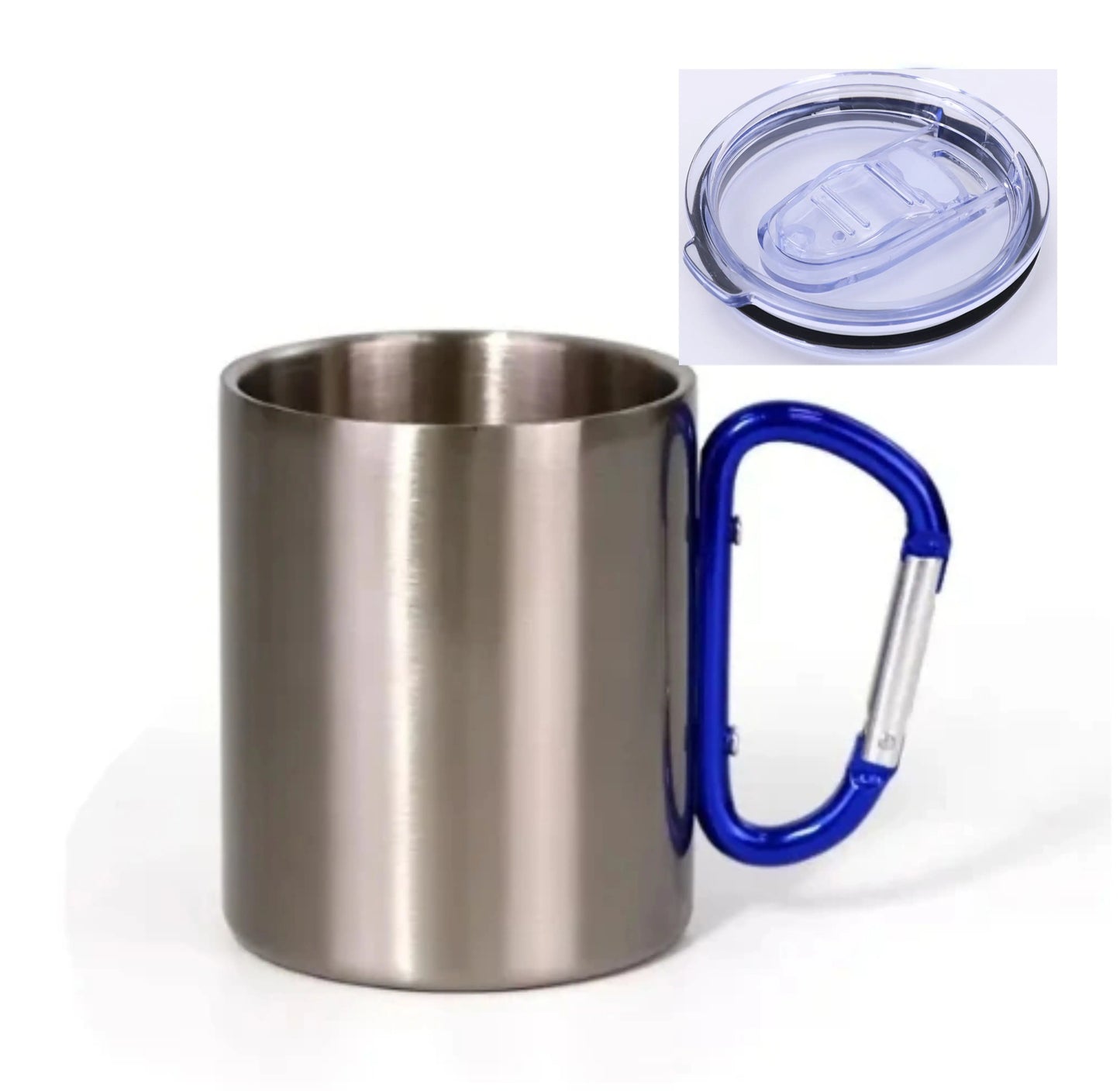 DIY Carabiner Cup with Cap Cover Lid Option 300ML Customized Logo Photo Stainless Steel Mug Hiker Outdoor Camp Travel Portable