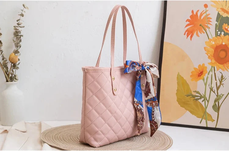 Large Capacity Lingge Embroidery Bag New Trendy Simple Scarf Tote Bag Hot Selling One Shoulder Bucket Bag Bags for Women