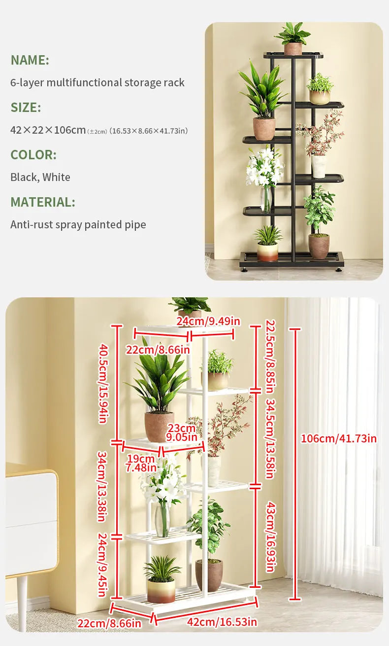 Cordlal Shining Stand For Flowers Iron 6/7/8Layers Plant Holder Storage Shelf Pot Rack Organizer Home Garden Decoration