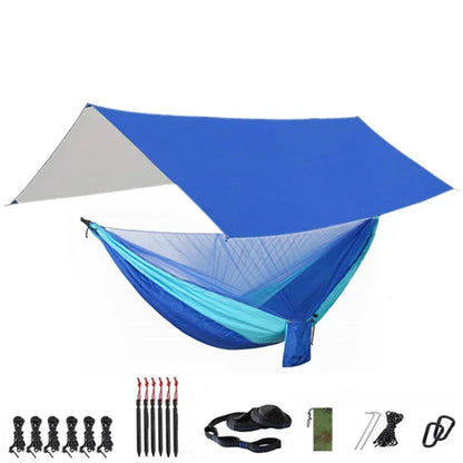 Camping Hammock with Bug Net and Rainfly Tarp,118x118in Portable Waterproof and UV Protection Hammock Tent for Indoor, Outdoor