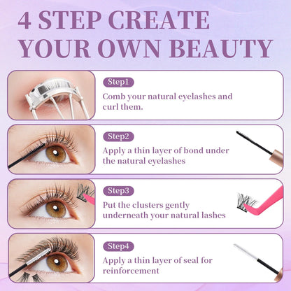 DIY Lash Extension Mix Styles Individual Lash Clusters with Bond&Seal Remover Tweezers Lash Brush eye Makeup tool